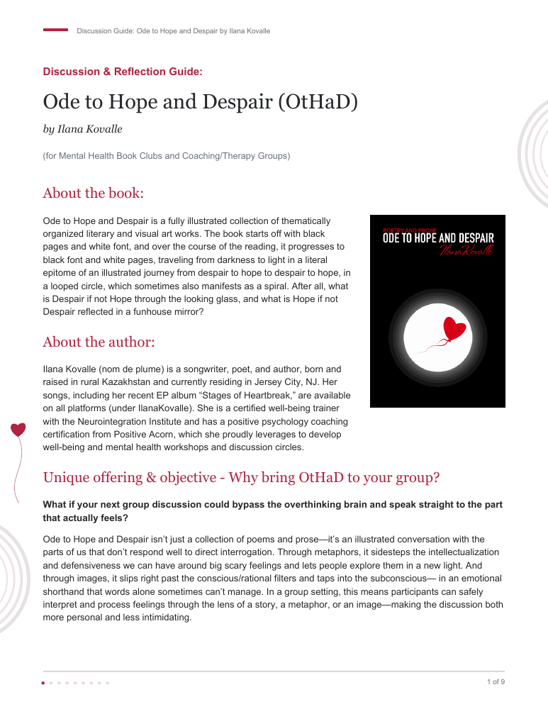 First page of the Ode to Hope and Despair Discussion and Reflection Guide